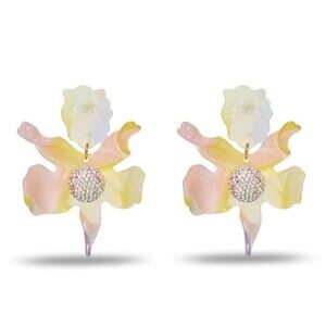 Brand New. $198 Lele Sadoughi Apricot Ombre Crystal Lily Earrings